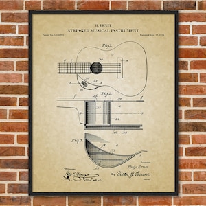Acoustic Guitar Patent Print, Guitar Blueprint, Musician Gift, Vintage Guitar Art, Music Art Print, Guitarist Gift, Music Room Decor, 09052