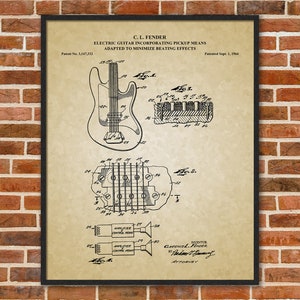 Fender Stratocaster Patent Print, Fender Electric Guitar Poster, Guitarist Gift, Musician Gift, Vintage Guitar Art, Music Art Print, 09082