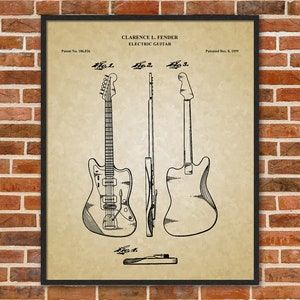 Guitar Patent Drawings, Music Studio Wall Art Poster, Great Vintage Room Decor, Art Prints, Musician Decor Gifts 03202