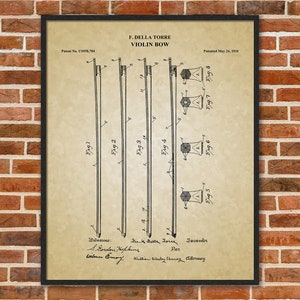 Violin bow Patent Drawings, Wall Art Poster - Great Vintage Room Decor - Art Prints - Unique Gift for Musician\Music Enthusiast 10042