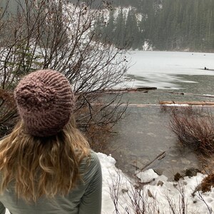 Handmade Knit &quot;Lake Annette&quot; Pink Brown Pure 100% Merino Wool Adult S/M Warm Hat Beanie