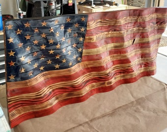 Rustic American Flag 5 Sizes to Choose From Farmhouse Style Blue Line American Flag Largest 25H x 43L Smallest 10.5H x 17.5L
