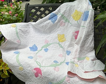 Vintage Pastel Applique Quilt