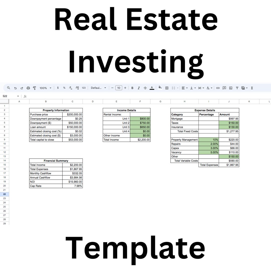 Real Estate Investment Analytics Spreadsheet, Property Analyzer