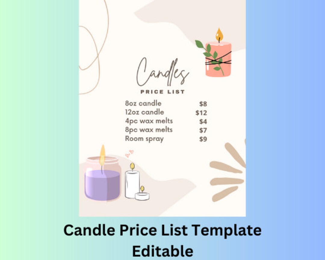 Candle Price List, Editable Template, Small Business Template Etsy