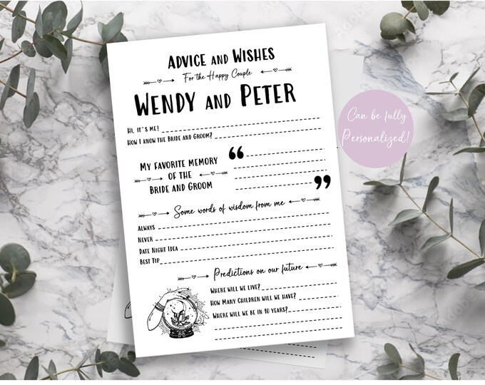 Advice and Wishes Wedding Cards, Weddings Activity Sheet, Wedding Guest ...