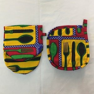 Quilted Oven Mitt/ Pot Holder Handmade in Africa Ankara Patch Work Design with Loop/ Gift