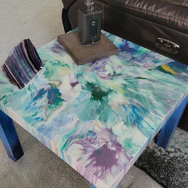 IKEA Side Table. Paint Pour Furniture. Coffee Table. Reading Table. Painted Furniture. Unique Side Table. End Table. Accent Table.