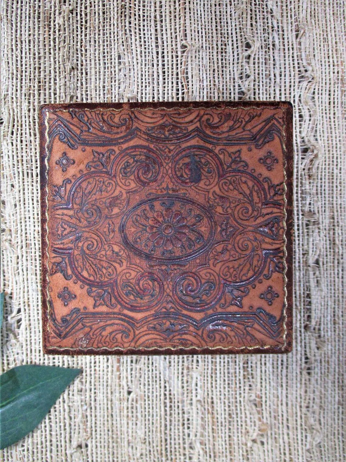 Vintage Leather Covered Wooden Jewelry Box Etsy