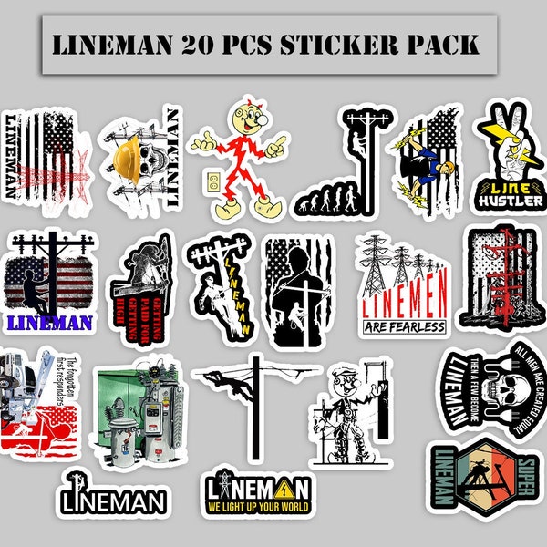 Lineman 20 PCS sticker pack Vinyl Hard Hat Hardhat stickers durable decals