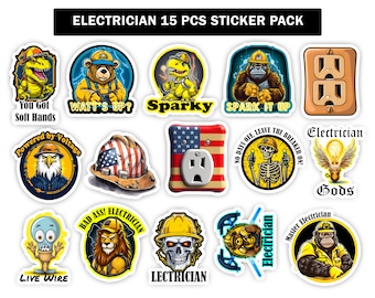 Electrician 15 pcs sticker Pack Vinyl Hard Hat Hardhat stickers
