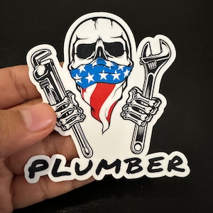 Skull Bandana Plumber Sticker 3.5 inch Toolbox decal waterproof vinyl