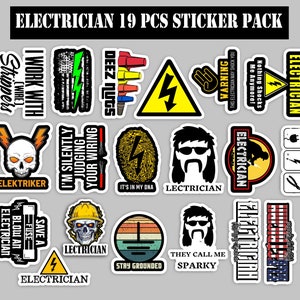 Electrician 19 pcs sticker Pack Vinyl Hard Hat Hardhat stickers