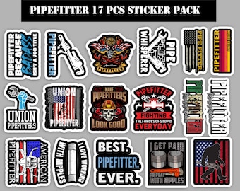 Pipefitter sticker pack 17 pcs laminated vinyl waterproof stickers pipe fitter