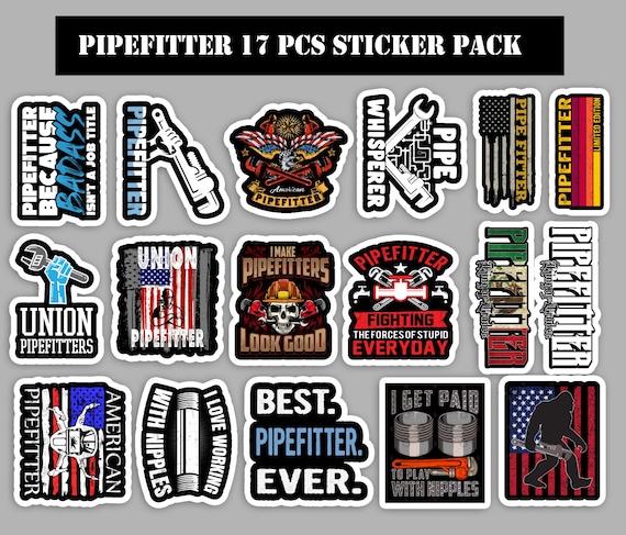 Pipefitter sticker pack 17 pcs laminated vinyl waterproof stickers pipe fitter