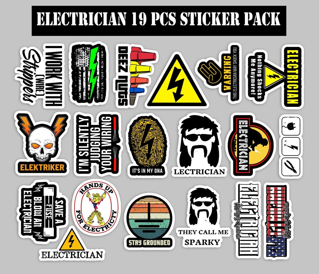 Electrician 19 Pcs Sticker Pack Vinyl Hard Hat Hardhat Stickers Etsy