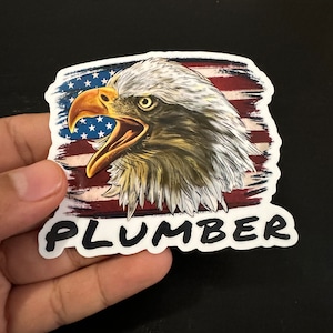 American Flag Eagle Plumber Sticker 3.5 inch Toolbox decal waterproof vinyl