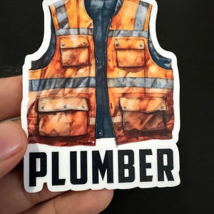 Construction Vest Plumber Sticker 3.5 inch Toolbox decal waterproof vinyl