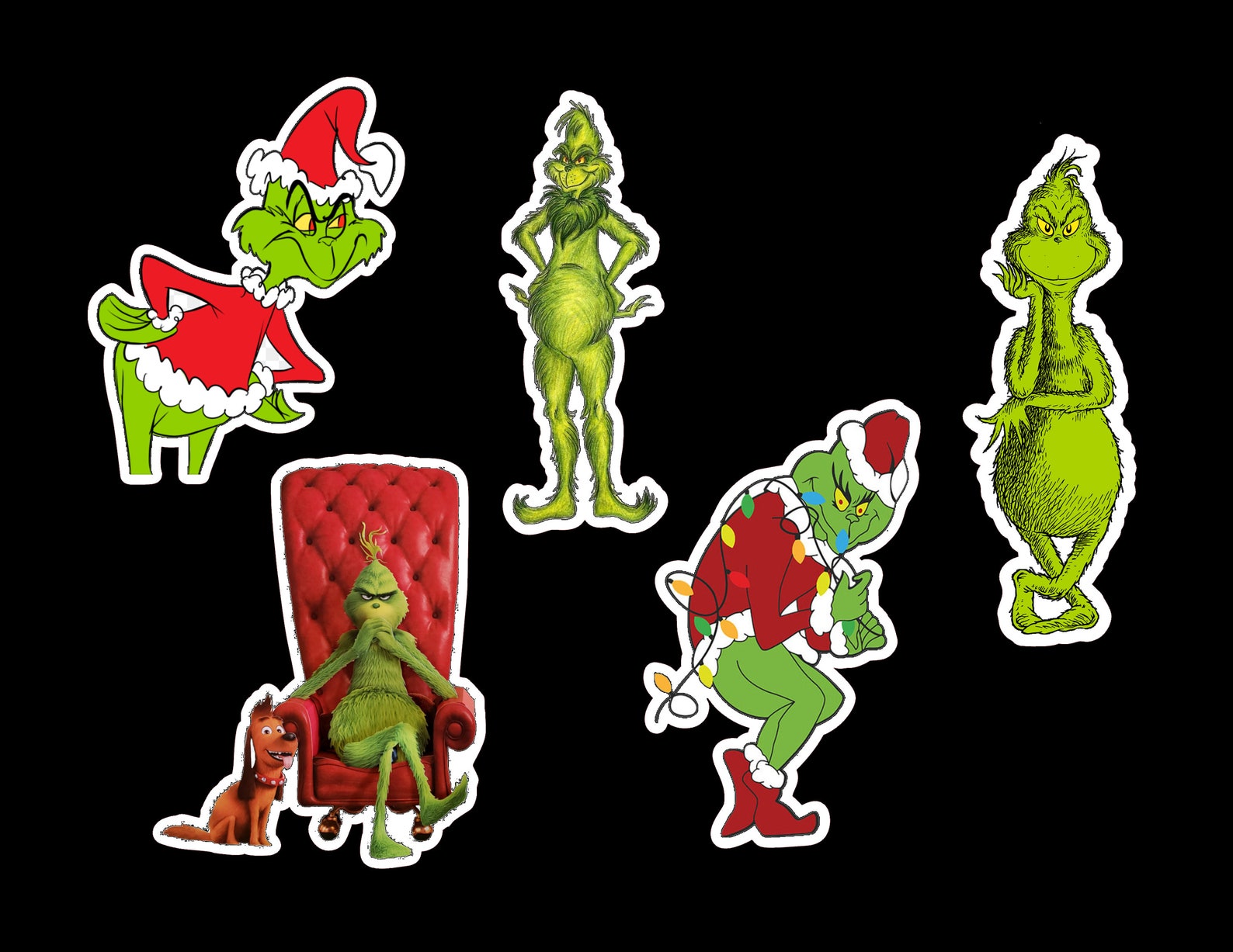 the-grinch-sticker-pack-laminated-vinyl-waterproof-stickers-etsy