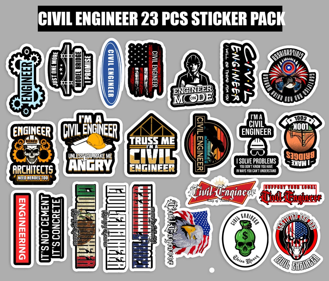 Civil Engineer 23 Pcs Sticker Pack Laminated Vinyl Waterproof Stickers