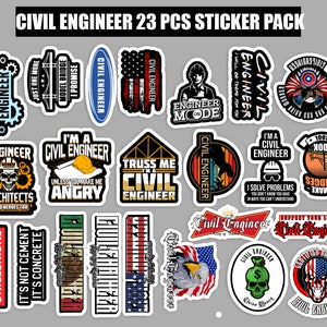 Civil Engineer 23 pcs sticker pack laminated vinyl waterproof stickers