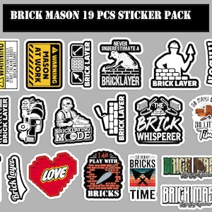 Brick Mason 19 pcs sticker pack laminated vinyl waterproof stickers