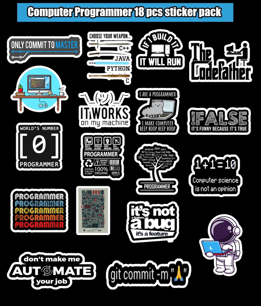 Computer Programmer 18 Pcs Sticker Pack Vinyl Stickers - Etsy
