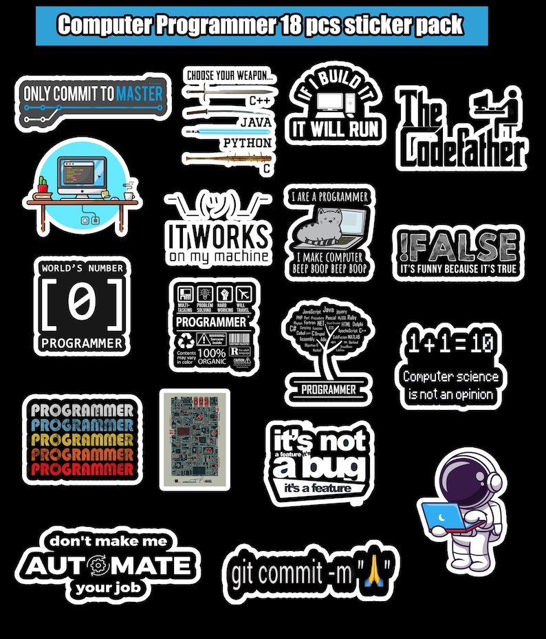 Computer Programmer 18 Pcs Sticker Pack Vinyl Stickers - Etsy