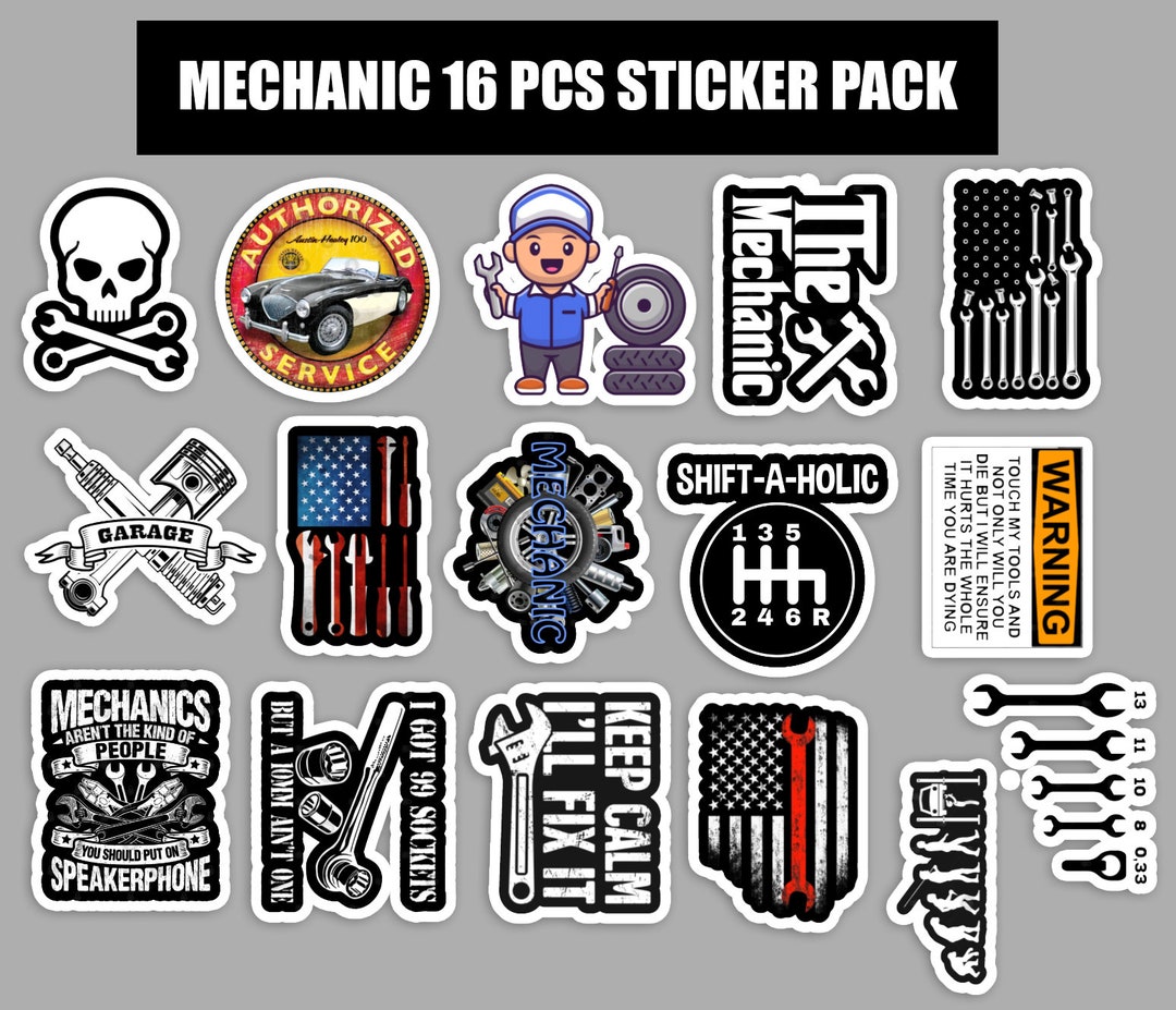 Mechanic 16 Pcs Laminated Vinyl Waterproof Stickers - Etsy