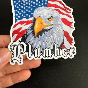 American Flag Eagle Plumber Sticker 3.5 inch Toolbox decal waterproof vinyl