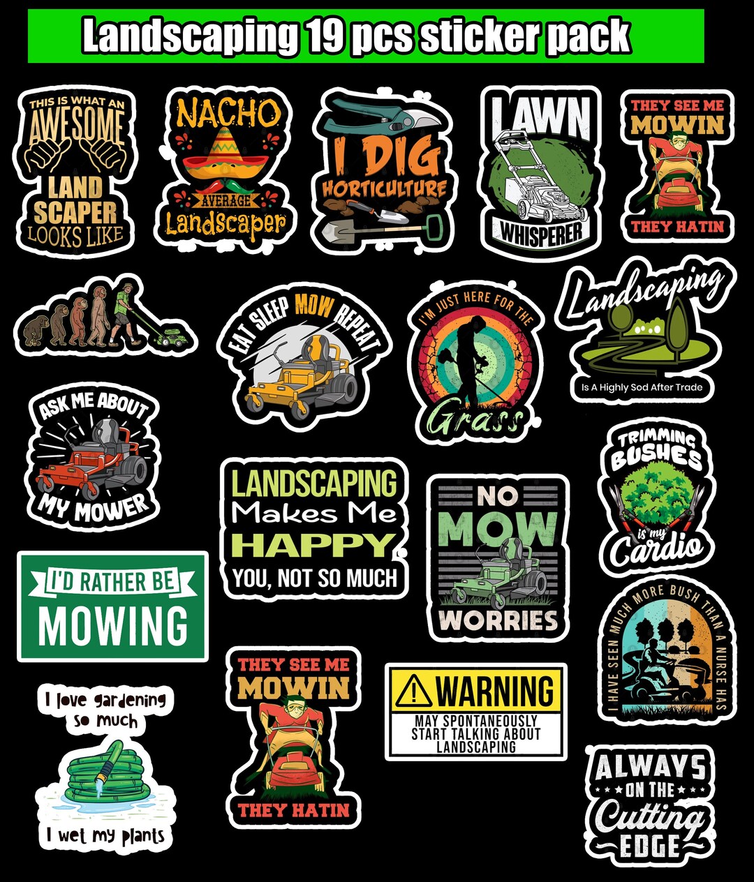 Landscaper 19 Pcs Sticker Pack Laminated Vinyl Waterproof Stickers Landscaping Lawn Care Etsy