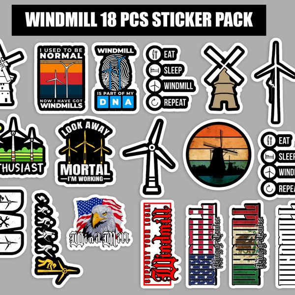 Windmill worker sticker pack 18 pcs laminated vinyl waterproof stickers wind mill