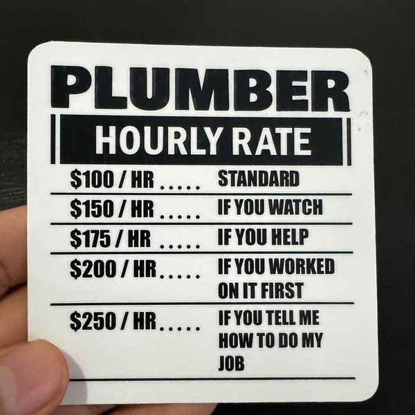 Hourly Rate Plumber Sticker 3.5 inch Toolbox decal waterproof vinyl