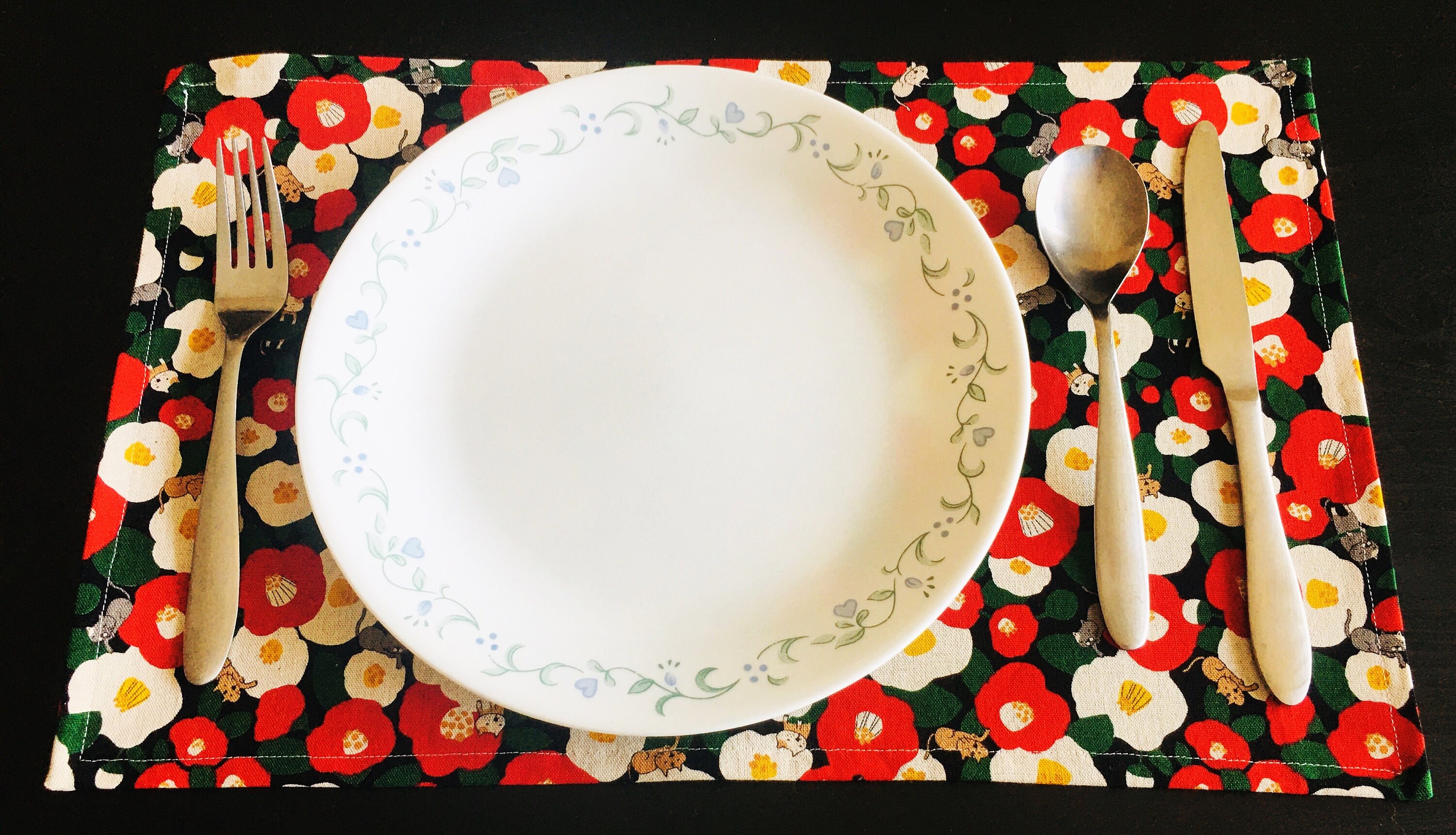 Japan Fabric Placemat Japanese Tsubaki and Cats Set of two Etsy