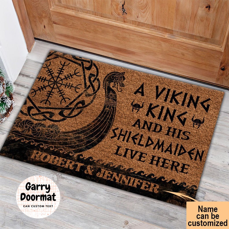 Custom Doormat Personalized A Viking King and His Shieldmaiden Live Here Doormat Welcome doormat Funny Doormat Viking Doormat