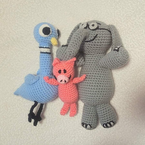 Mo Willems Characters Crochet Patterns (NOT A FINISHED PRODUCT) - Pigeon, Gerald, and Piggie