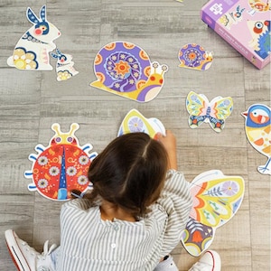 Künstlerische Garten Tiere Passende Kleinkind Puzzle 26 Teile - Montessori 3 Teil Karten Paarung- Montessori Homeschool MINT Lernspielzeug