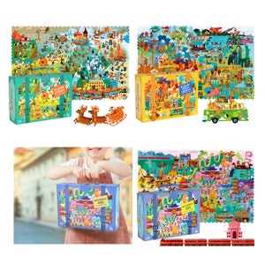 Kinder Reise Weltkarte Puzzle 180 Teile - Weihnachtsgeschenk für Kinder - Kontinente Ozeane - Montessori STEM Lernspielzeug