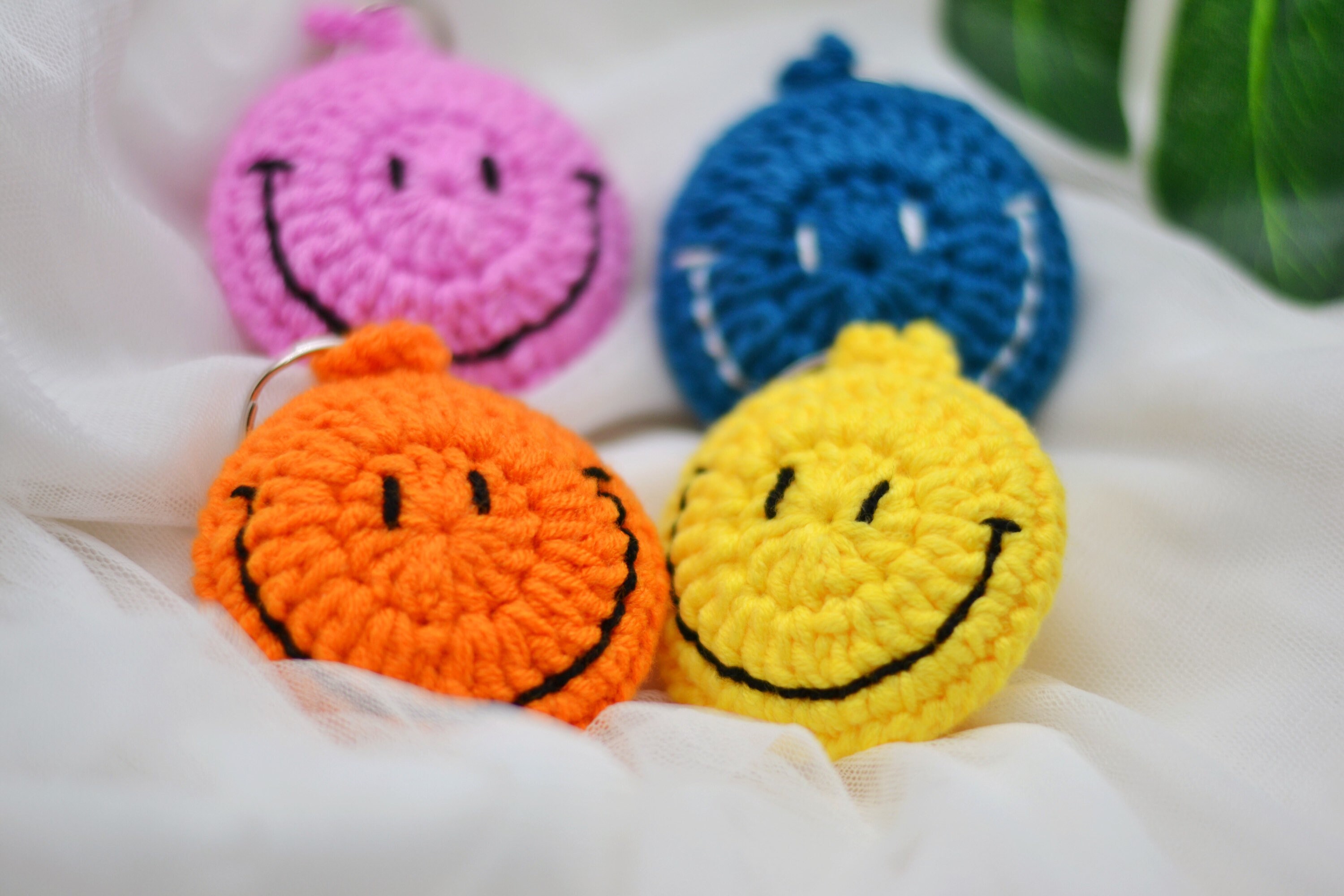 Smiley Keychain Happy Face Keychain Crochet Keychain Etsy