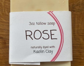 ROSE & KAOLIN CLAY | Tallow Soap | Grass Fed + Regenerative Beef Tallow