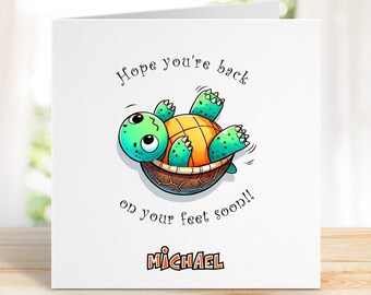 Gepersonaliseerde beterschapskaart, schildpadontwerp, grappig cadeau voor snel herstel, ik denk aan je, voel je snel beter