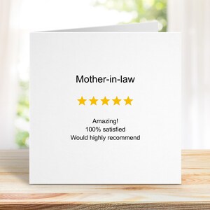 Lustige Bewertung Schwiegermutterkarte, 5 Sterne Bewertungskarte für Schwiegermutter, Muttertagskarte für Schwiegermutter.