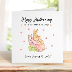 Alles Gute zum Muttertag an die beste Mama der Welt. Peter Rabbit Karte. Handgemachte Grußkarte. Zwillinge und Drillinge Karte.