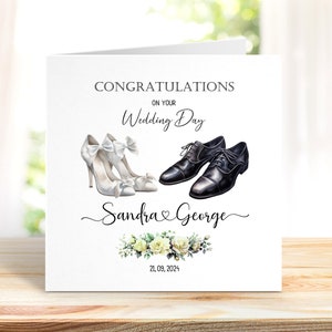 Biglietto di nozze personalizzato, biglietto di congratulazioni per il giorno delle nozze, biglietto personalizzato Mr e Mrs, biglietto di nozze con scarpe, congratulazioni alla sposa, coppia felice