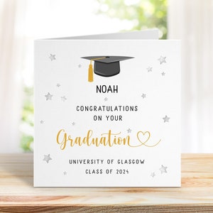 Gefeliciteerd met je afstuderen, gepersonaliseerde afstudeerkaart, afstudeerkaart voor hem/haar, universitaire afstudeervieringskaart.