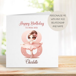 Personalisierte Ballerina Geburtstagskarte, Karte für Tochter Enkelin Nichte, kleine Mädchen Ballerina Karte, personalisierte Geburtstagskarte für Mädchen