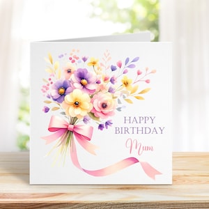 Biglietto di auguri di buon compleanno personalizzato con motivo floreale, bellissimo biglietto floreale, biglietto con mazzo di fiori, biglietto floreale acquerellato, biglietto di buon compleanno.