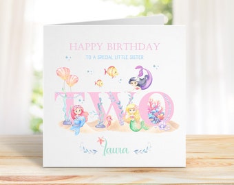 Biglietto Compleanno Sirena 15x15 Cm - Fatto A Mano In UK, Carta Riciclata 360g