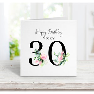 Biglietto d'auguri di buon compleanno personalizzato con numero floreale, biglietto d'auguri floreale nero per i numeri 30, 31, 32, 33, 34, 35, 36, 37, 38, 39, bellissimo motivo floreale.