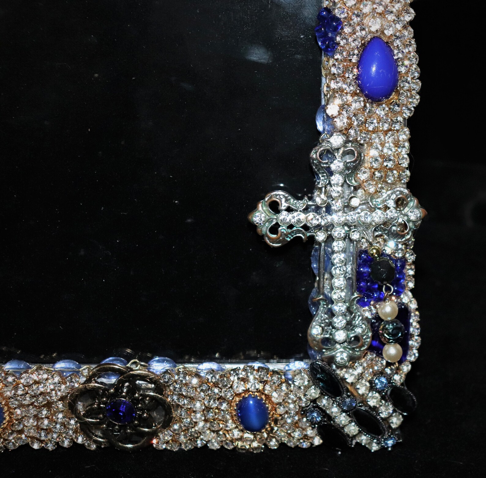 Picture Frame Jeweled Sapphire Blue and Rhinestone Picture Etsy